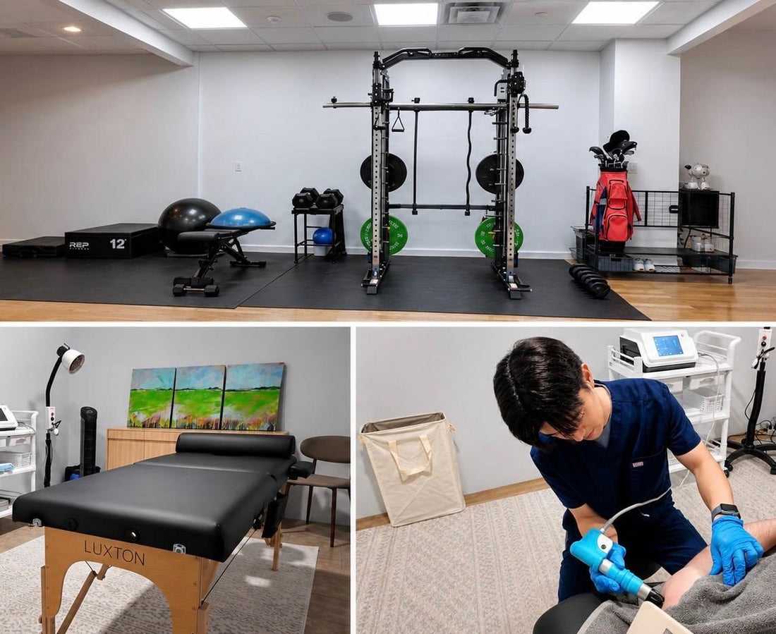 Apex Physical Therapy & Performance at 21 Golf Range - training gym, treatment room and therapy session
